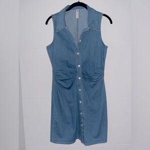 Mini Denim Button-Down Dress With Cinched Waist